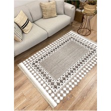 Kilim Home Cotton Serisi Kahve Tonlarında Antika Eskitme Desen Dekoratif Dokuma Taban Kilim