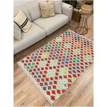 Kilim Home Cotton Serisi Renkli Geometrik Baklava Desenli Dekoratif Dokuma Taban Kilim