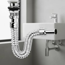 Azrlya Krom Basmalı Sifon -Körüklü Sifon Bas Stoplu Lavabo Mutfak Sifonu-Paslanmaz ( Lisinya )