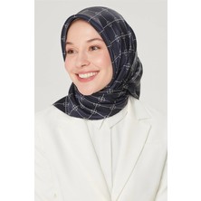 Armine Nostalji Tivil Ipek Eşarp Ist 8555-15 Lacivert Logo Desen