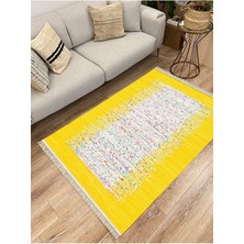 Kilim Home Cotton Serisi Sarı Rengi Ortası Su Yolu Eskitme Modern Desen Dekoratif Dokuma Taban Kilim