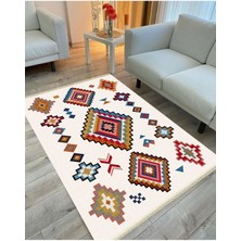 Kilim Home Cotton Serisi Multy Tonlarında Iskandinav Eskitme Desenli Dekoratif Dokuma Taban Kilim