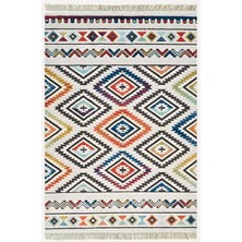 Kilim Home Cotton Kilim 19 Krem Zeminli Çizgili Desenli Dekoratif Yıkanabilen Dokuma Taban Kilim