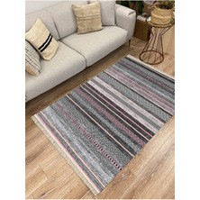 Kilim Home Cotton Serisi Multy Tonlarında Baklava ve Düz Çizgili Eskitme Desen Dekoratif Dokuma Taban Kilim