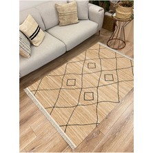 Kilim Home Cotton Serisi Hasır Görümülü Siyah Baklava Eskitme Otantik Desenli Dekoratif Dokuma Taban Kilim