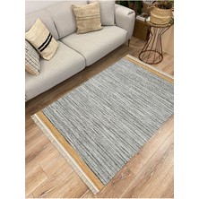 Kilim Home Cotton Serisi Hardal Gri Tonlarında Örgü Görümlü Otantik Dekoratif Dokuma Taban Kilim