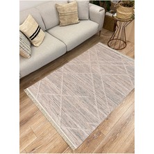 Kilim Home Cotton Serisi Gri Tonlarında Hasır Çizgileri Eskitme Desen Dekoratif Dokuma Taban Kilim