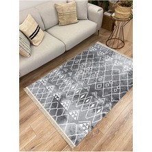 Kilim Home Cotton Serisi Gri Tonlarında Iskandinav Desen Dekoratif Dokuma Taban Kilim