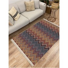Kilim Home Cotton Serisi Multy Tonlarında Zikzak Eskitme Modern Desen Dekoratif Dokuma Taban Kilim
