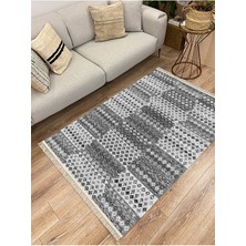 Kilim Home Cotton Serisi Gri Tonlarında Geometrik Eskitme Desen Dekoratif Dokuma Taban Kilim