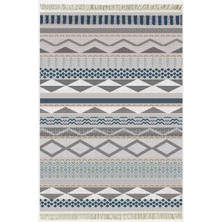 Kilim Home Cotton Serisi Hasır Görünümlü Gri Tonlarında Eskitme Etnik Desen Dekoratif Dokuma Taban Kilim