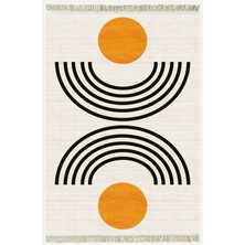 Kilim Home Cotton Kilim Krem Tonunda Geometrik Desenli Dekoratif Yıkanabilen Dokuma Taban Kilim