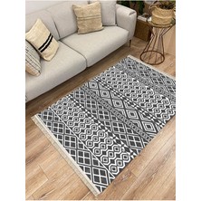 Infort Cotton Serisi Gri Tonlarında Geometrik Çıtır Desen Dekoratif Dokuma Taban Kilim