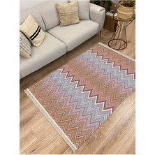 Kilim Home Cotton Serisi Multy Tonlarında Zikzak Eskitme Desenli Dekoratif Dokuma Taban Kilim