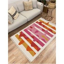 Kilim Home Cotton Serisi Pembe Tonlarında Dalgalı Modern Desen Dekoratif Dokuma Taban Kilim