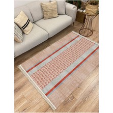 Kilim Home Cotton Serisi Kahve Tonlarında Eskitme Etnik Çizgi Desenli Dekoratif Dokuma Taban Kilim