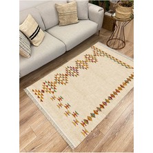 Kilim Home Cotton Serisi Multy Tonlarında Hasır Görünümlü Geometrik Eskitme Desen Dekoratif Dokuma Taban Kilim