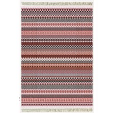 Kilim Home Cotton Kilim 22 Fuşya Zeminli Çizgili Desenli Dekoratif Yıkanabilen Dokuma Taban Kilim