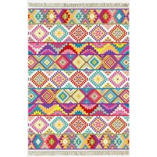 Kilim Home Cotton Serisi Multy Tonlarında Baklavalı Desen Dekoratif Dokuma Taban Kilim