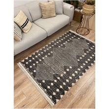 Kilim Home Cotton Serisi Hasır Görünümlü Iç Içe Kareler Eskitme Etnik Desen Dekoratif Dokuma Taban Kilim
