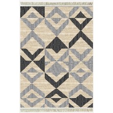 Kilim Home Cotton Kilim 37 Doğal Jut Renklı Giometrik Modern Desenli Dekoratif Yıkanabilen Dokuma Taban Kilim