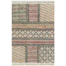 Kilim Home Cotton Kilim 29 Çok Renkli Geleneksel Motif Çizgili Desenli Dekoratif Yıkanabilen Dokuma Taban Kilim