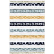 Kilim Home Cotton Kilim 36 Mavi Renklı Modern Desenli Dekoratif Yıkanabilen Dokuma Taban Kilim