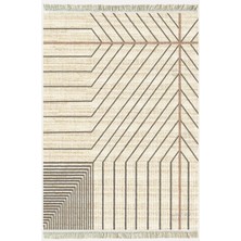 Kilim Home Cotton Kilim 38 Doğal Jut Renklı Giometrik Modern Desenli Dekoratif Yıkanabilen Dokuma Taban Kilim