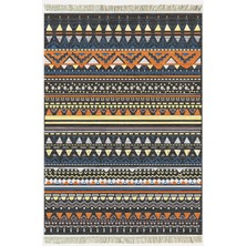 Kilim Home Cotton Kilim 24 Çok Renkli Geleneksel Motif Çizgili Desenli Dekoratif Yıkanabilen Dokuma Taban Kilim