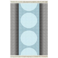 Kilim Home Cotton Kilim 31 Gri ve Mavi Tonlarında Modern Desenli Dekoratif Yıkanabilen Dokuma Taban Kilim