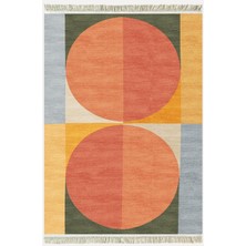 Kilim Home Cotton Kilim 32 Turuncu Tonlarında Modern Desenli Dekoratif Yıkanabilen Dokuma Taban Kilim