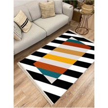 Kilim Home Cotton Serisi Siyah Beyaz ve Multy Tonlarında Yatay Çizgili Dekoratif Dokuma Taban Kilim