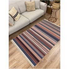 Kilim Home Cotton Serisi Kahve Tonlarında Zikzaklı Eskitme Otantik Etnik Desen Dekoratif Dokuma Taban Kilim