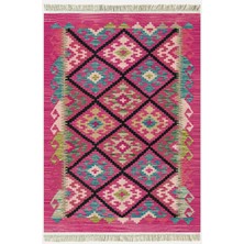 Kilim Home Cotton Kilim 61 Füşya Geleneksel Motifler Modern Dekoratif Saçaklı Yıkanabilen Dokuma Kilim
