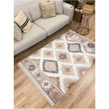Kilim Home Cotton Serisi Ekitme Kahve Tonlarında Otantik Naturel Desen Dekoratif Dokuma Taban Kilim