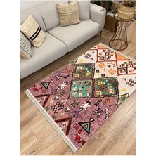 Kilim Home Cotton Serisi Eski Çağ Motifli Baklava Eskitme Otantik Desen Dekoratif Dokuma Taban Kilim