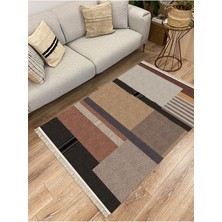 Kilim Home Cotton Serisi Kahve Tonlarında Geometrik Tüylü Görünümlü Modern Desen Dekoratif Dokuma Taban Kilim