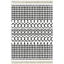 Kilim Home Cotton Kilim 65 Siyah Iskandinav Motifler Modern Dekoratif Saçaklı Yıkanabilen Dokuma Kilim