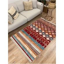 Kilim Home Cotton Serisi Multy Tonlarında Geometrik Antika Desenli Çift Taraflı Dekoratif Dokuma Taban Kilim