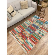 Kilim Home Cotton Serisi Multy Tonlarında Geometrik Eskitme Desen Dekoratif Dokuma Taban Kilim