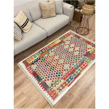 Infort Cotton Serisi Multy Tonlarında Bordürlü Eskitme Desenli Dekoratif Dokuma Taban Kilim