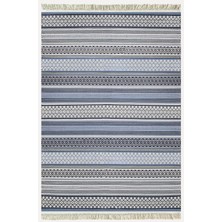 Kilim Home Cotton Kilim 9 Mavi Tonunda Geometrik Desenli Dekoratif Yıkanabilen Dokuma Taban Kilim