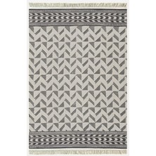 Kilim Home Cotton Kilim 14 Gri Zeminli Çizgili Desenli Dekoratif Yıkanabilen Dokuma Taban Kilim