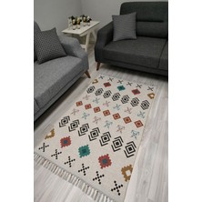 Kilim Home Cotton Serisi Multy Tonlarında Geometrik Eskitme Desenli Dekoratif Dokuma Taban Kilim