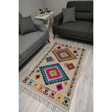 Kilim Home Cotton Serisi Multy Tonlarında Otantik Etnik Geometrik Desenli Dekoratif Dokuma Taban Kilim