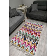 Kilim Home Cotton Serisi Multy Tonlarında Zikzak Eskitme Desenli Dekoratif Dokuma Taban Kilim