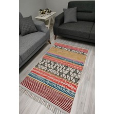 Kilim Home Cotton Serisi Multy Tonlarında Eskitme Geometrik Otantik Desenli Dekoratif Dokuma Taban Kilim