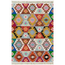 Kilim Home Cotton Serisi Multy Tonlarında Eskitme Desen Dekoratif Dokuma Taban Kilim