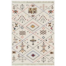 Kilim Home Cotton Serisi Krem Tonlarında Geometrik Desenli Dekoratif Dokuma Taban Kilim