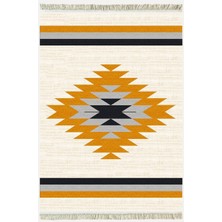 Kilim Home Cotton Serisi Krem Tonlarında Eskitm Desen Dekoratif Dokuma Taban Kilim